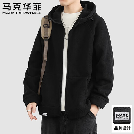 Mark Huafei sweatshirt men's autumn and winter hooded polar cardigan coat loose velvet warm casual top gray velvet L