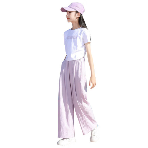 巴拉巴拉女童夏装套装儿童2025时髦洋气运动大童夏季新款两件套12岁女孩夏 9889白色+15009紫色 【套装】 140 cm