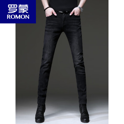 罗蒙（ROMON）2025夏季新款高端黑色牛仔裤男款韩版潮流复古小脚弹力休闲裤子男 1048黑色 【面料升级.透气】 轻 28 【95-105斤】