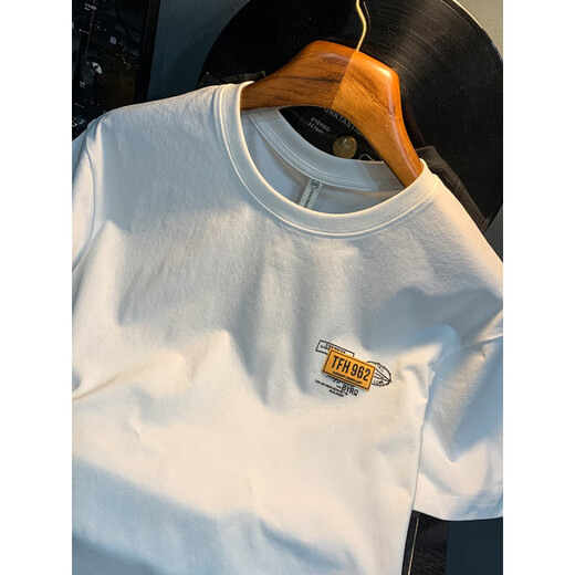 Camiseta blanca para los hombres Summer New Tendencia de alta gama Camiseta impresa Luz americana de lujo Luxury Cotton cómodo Camiseta de manga corta Camiseta de albaricoque JSW9906 Color de albaricoque elegante M Adecuado para 90-108Jin [Jin equivale a 0.5 kg]