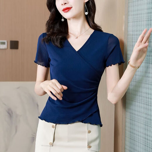 Dryworld2025 Soim Summer Foreign Women's New Cross Classic Classic Color Color Design Slim Mesh Base Top Sleeve T Black [haut de gamme polyvalent 9923] M