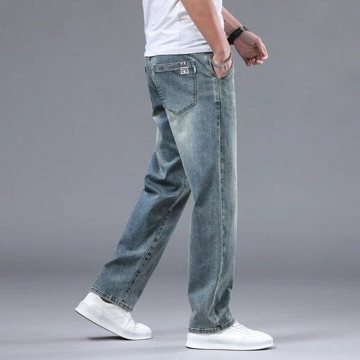 Baleno S&K retro jeans men's loose straight autumn and winter velvet men's pants new casual pants trousers men's trend retro blue regular 29