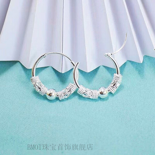 BMOI Old Phoenix 999 Pure Silver New Earrings Women's Wangfu Transfer Bead Earrings Hypoallergenic Silver Earrings Personalized 9.89g Fine Solid Only 3 Pairs Left