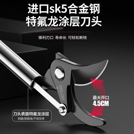 Delixi high-branch shears high-altitude pruning shears extended retractable stainless steel high-branch fruit tree fruit branch shears special scissors 2 meters upgraded stainless steel reinforcement rod