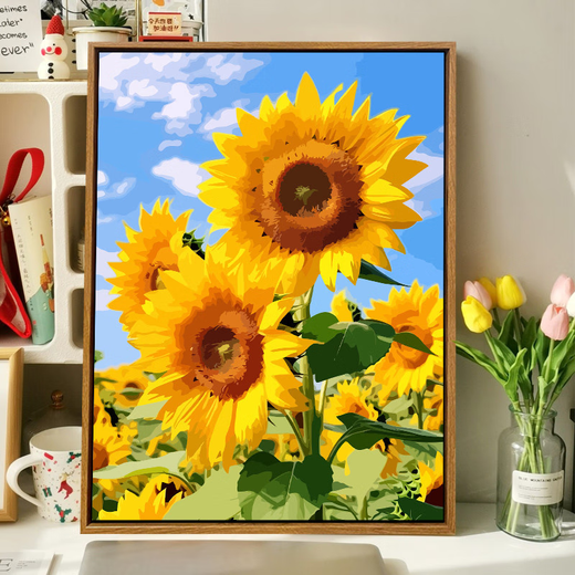 
Three tigers are born and healed in the sun, and the sunflower digital oil painting DIY color painting living room hanging painting decorative painting hand-painted oil painting SJ14382 40x60cm stretched thick solid wood inner frame + outer frame (default wood color) Highlight pigment + professional oil canvas + brush + accessories