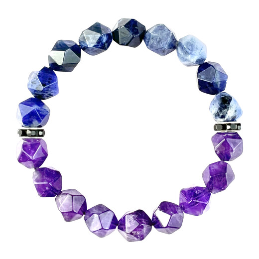 VZZS amethyst bracelet lapis lazuli guardian bracelet trendy brand high-end niche design male and female couples exquisite light luxury amethyst + blue stone hand circumference 14-15cm (female 1