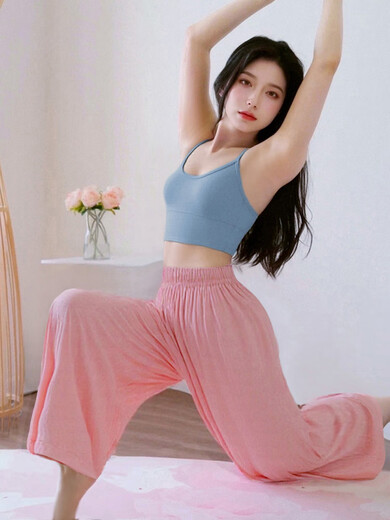 Shuangxiu Yoga Wear Suit for Women 2025 New Dance Rhythm Zen Loose Pilates Sports Fitness Training Suit Summer Thin Gray Blue Top + Pink Pants Suit S 80-100