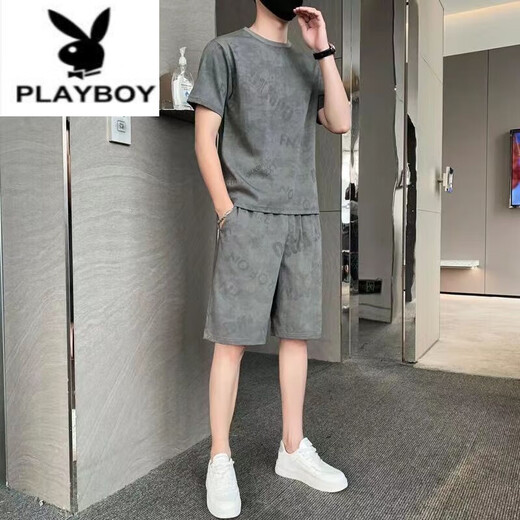 Playboy (Playboy) Pure Cotton 2023 Camiseta de manga corta de seda de seda nueva Conjunto de camisetas de dos piezas para hombres Tendencia de verano suelta de verano 671 set de gris claro l 110jin [Jin equivale a 0.5 kg] -130Jin [Jin equivale a 0.5 kg]