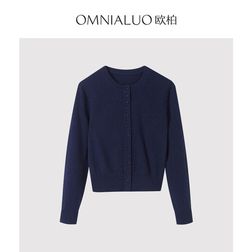 
Oberlano Ober high-end new year red round neck cashmere cardigan for women 2025 spring merino slim knitted sweater jacket quiet blue B05 sapphire blue M