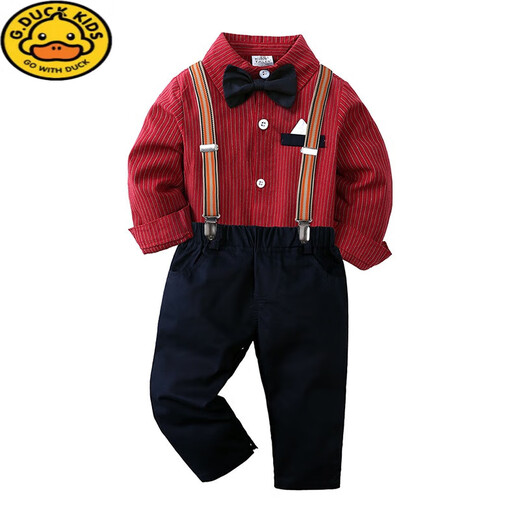 
G.DUCKKIDS children's suit suit handsome boys' dress British spring and summer shirt overalls flower boy's birthday suit summer suit, bow tie removable, crotch with snap button 80 feet (recommended height 70-80)