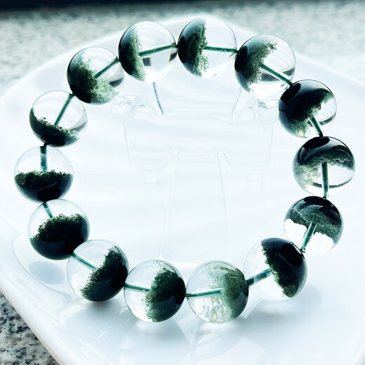 DL 1998 Fat Donglai même style bracelet fantôme vert bracelet corne d'abondance vert foncé pour hommes et femmes gypsophile mille couches cristal transparent trois fantôme vert 12131 12 mm