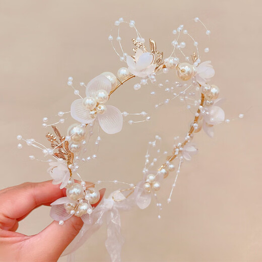 Children's princess hair accessories, girl's crown tiara, princess garland, flower girl headband, girl's super fairy pearl butterfly headband, white pearl flower headband/piece