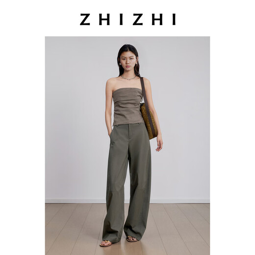 致知致知ZHIZHI 倾杯近 薄料弯刀裤女2025夏季新款宽松长裤松紧腰 烟熏绿 XS