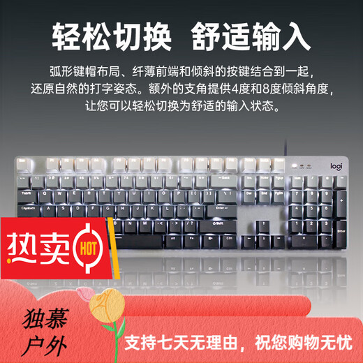 罗技（Logitech）K845机械键盘 有线键盘 办公电脑打字键盘  电竞游戏发光全尺寸个 罗技K845青轴晨曦灰