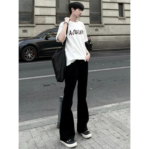Digada street simple jeans men casual flare pants summer men loose versatile men jeans straight men pants DFFS-701 black XL