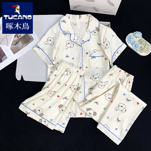 
Woodpecker three-piece pajamas for women in summer 2025 new thin women summer cloud cotton short-sleeved short-sleeved trousers can be worn outside 9922# cloud cotton three-piece set M [70-95]Jin[Jin equals 0.5 kg]