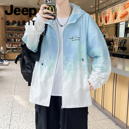 Jeep Spirit2025 Été Nouvel adolescent Cagouinage Sun Protection Vêtements de protection solaire pour le soleil HEMP Veste de dégradient de style mince de style mince 6625 vert M à propos de [90-100jin [Jin est égal à 0,5 kg]]]