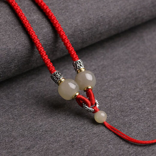 Crystal Hetian jade pendant lanyard hand-woven necklace rope safety buckle Pixiu gold jade high-end hanging neck rope for men and women black rope-white jade