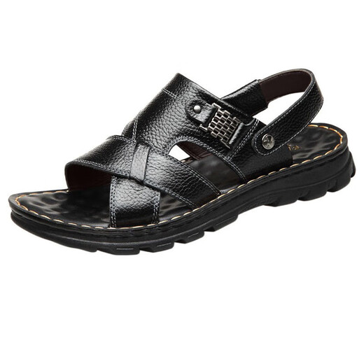 Woodpecker genuine leather thick-soled beach shoes for men's summer anti-slip casual slippers driving new sandals 9928 brown top layer cowhide + massage bottom 38
