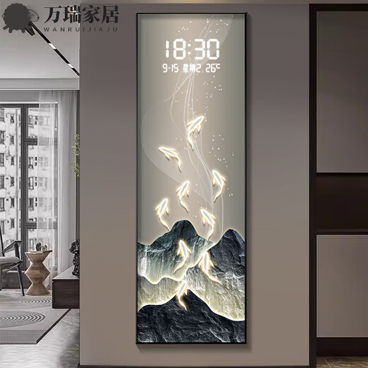 MPPMCK轻奢金山九鱼聚财大尺寸电表箱装饰画钟表挂钟客厅电闸箱遮挡挂画 DQ4877【LED雷达自动感应-可设常亮】 35*90（电表箱尺寸不能超过25*80） 摩11