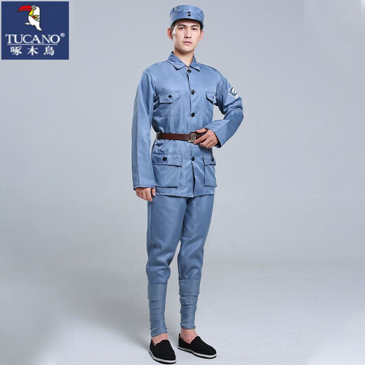 Woodpecker (TUCANO) Red Army Cotton and Linen Performance Costumes Eighth Route Army Adult Children New Fourth Army Anti-Japanese War Performance Male and Female Suit Stage Cotton and Linen Gray Eighth Route Army XL 180