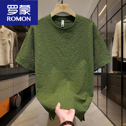 罗蒙（ROMON）夏季冰丝肌理感圆领男士短袖时尚半袖百搭休闲透气圆领T恤男 9909：白色 M (建议90-110斤)
