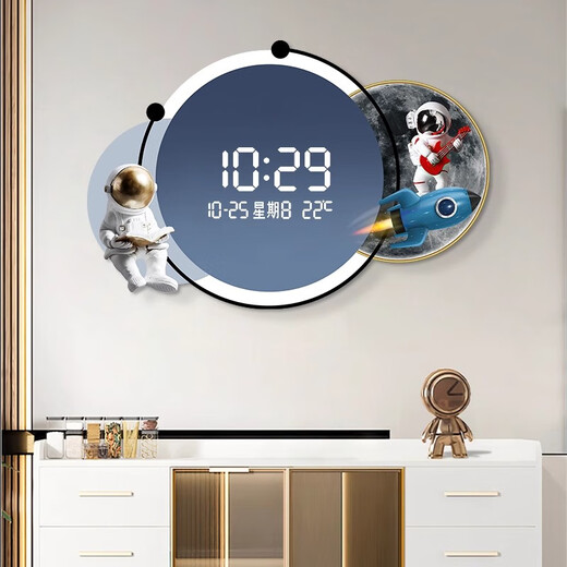 Kleine Zeichnungsuhr Cartoon Astronaut Uhr Wanduhr Wohnzimmer Dekoration Gemälde LED LEGELTRONISCHE ELEKTRONISCHE KREIS DIGITEL DIGITEL ZAHLUNG HAGEN ZP3271 [Humaner Körper Sensing kann immer eingestellt werden] 24 Zoll [60*40 cm] Plug-in-Version mit Licht mit Licht