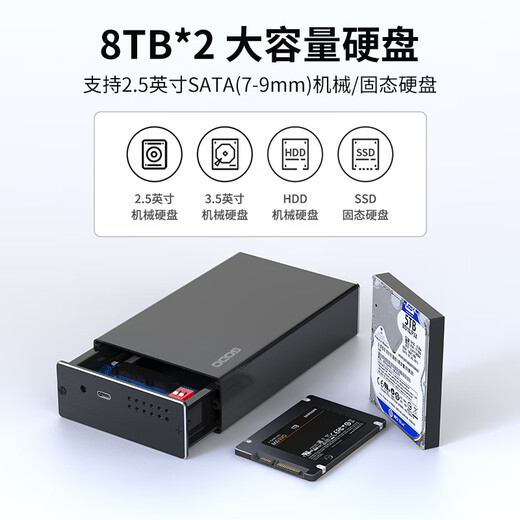 GODO磁盘阵列柜sata硬盘盒子2.5英寸双盘RAID外接Tpyec口usb3.0外置机械固态适用台式机笔记本