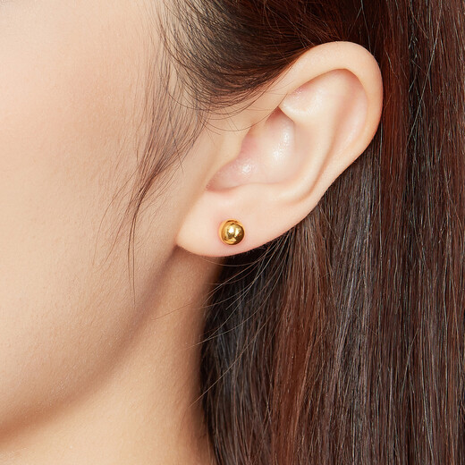 Lukfook Jewelry Pure Gold Glossy Round Beads Gold Earrings Price G01G0022DS Approximately 2.12 grams