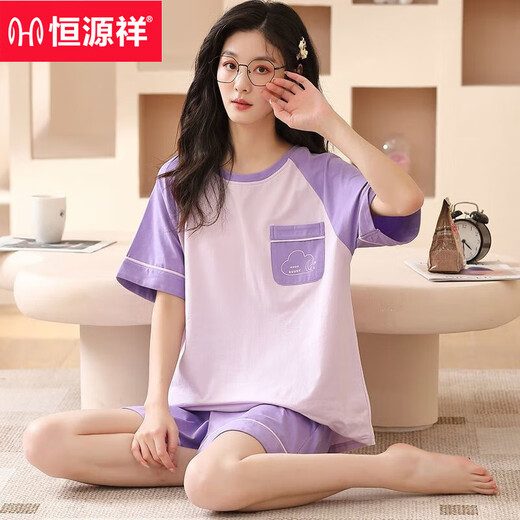 Hengyuanxiang pajamas for women in summer, good cotton short sleeves 2025 new Korean version cute summer thin style can be worn outside home clothing set 6630# M [80-95Jin[Jin equals 0.5 kg]]