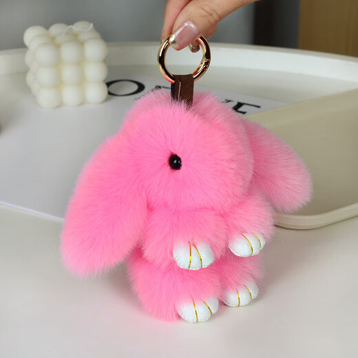 Manufacturer directly supplies imitation of repair rabbit feathers as dead rabbit pendants, cute cute rabbit plush bag mobile phone car decoration keychain, beige white