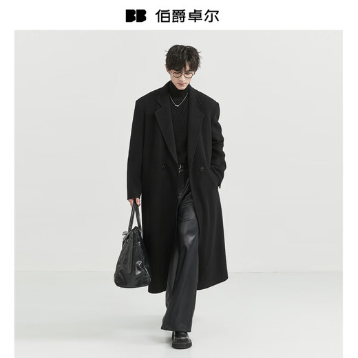 Piaget Zall shoulder pad design long over the knee 100% wool double-sided woolen coat 100% men's 2025 autumn and winter commuter coat moon night black regular style - no liner XL (recommended 145-160Jin Jin equals 0.5 kg)