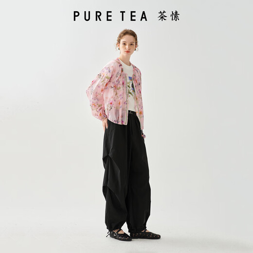 
Tea Su [Pastile] puretea Tea Su Light Outdoor Wood Ear Drawstring Coat Women's Stretch Condensation 25 Summer New Pink Purple L