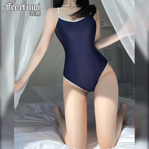 
Universal hidden button open-end dead-end water Japanese tight jumpsuit women's suit wet body swim cloth playing sexy backless sexy pajamas blue single piece jumpsuit