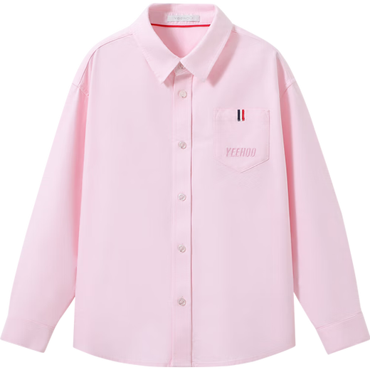 YEEHOO girls' shirts, children's shirts, medium and large children's clothing, pure cotton tops, college style long-sleeved spring clothes, light pink 165