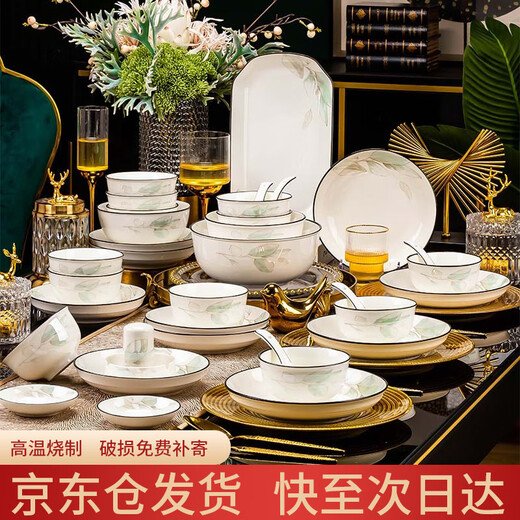 Haoya 78-head dishware set Chinese-style Jingdezhen tableware set gift box ceramic housewarming wedding gift the meaning of spring The meaning of spring 78-head