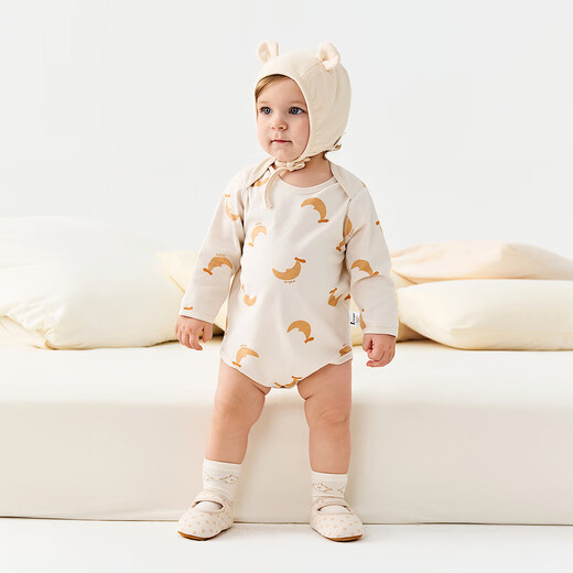 Tongtai (TONGTAI) baby underwear, spring and autumn pure cotton baby jumpsuit, newborn clothes, romper, pajamas, apricot color 73cm