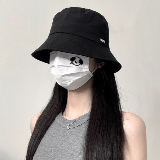 Black fisherman hat for women 2025 new summer cover face, small face, high-end sense, spring and autumn fisherman bucket hat, black, iron standard, quick-drying, one size fits all, adjustable (54-58cm)