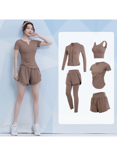 Fanstick Fanstick Yoga Wear Women's Summer New Running Training Elastic Sports Short-Sleeved Top Pilates Purple Lotus Root Five-Piece Set tc62964綶极速出账 S