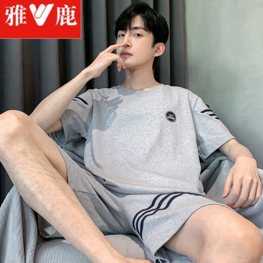 雅鹿男士睡衣男夏季短袖纯棉男款夏天薄2025新款男生大码家居服 HDE-9928 XL