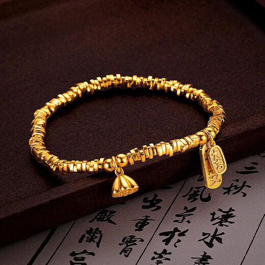 QUAMER new Chinese style 18K color bracelet broken gold a few liang bouncing beads lotus pod healthy broken safety elastic bracelet