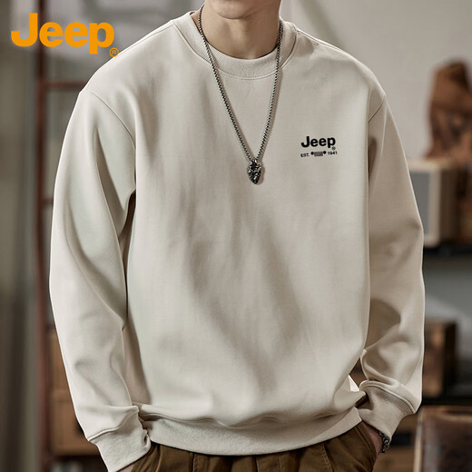 Jeep (JEEP) sweatshirt men's autumn and winter loose round neck long-sleeved T-shirt bottoming shirt versatile trendy brand top apricot XL