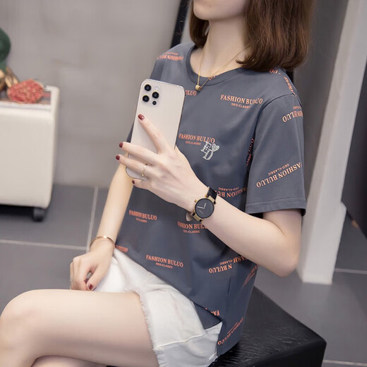 觅靓裳女士短袖高档女时尚一点韩版宽松胖mm遮肚子百搭纯棉t恤女2025夏 6630绿色 M 80-95斤