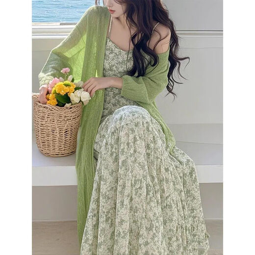 Ynwwgw Koreanische Frühlingsoutfit Ein komplettes Set 2025 Strick-Strickjacke Floral Dress Mode zweiteiler Anzug für Frauenjacke 3882W# M [Vorschlagen 100jin [Jin gleich 0,5 kg] unten]