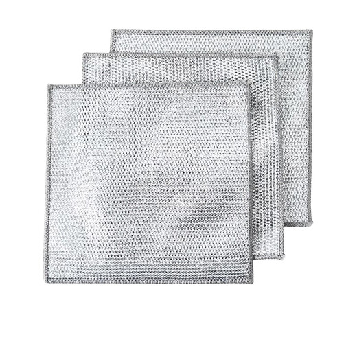 SUPILERS steel wire dishcloth, non-stick oil, steel ball rag, kitchen special cleaning cloth, double-sided silver wire to imitate the mesh, single layer silver wire rag, 10 pieces 20*20CM