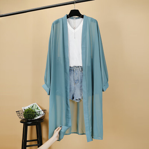 Banana Forest Square Ship Store Flagship Store [Ice Seide] Chiffon-Schaljacke mit mittlerer Länge für Frauen im Sommer Dünnweiß 693 s