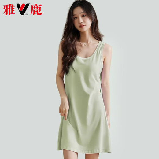 雅鹿轻奢带胸垫家居服睡衣女款背心短裙内搭防凸点少女学生宿舍透气薄 绿色背心裙11975 M （80-100斤）