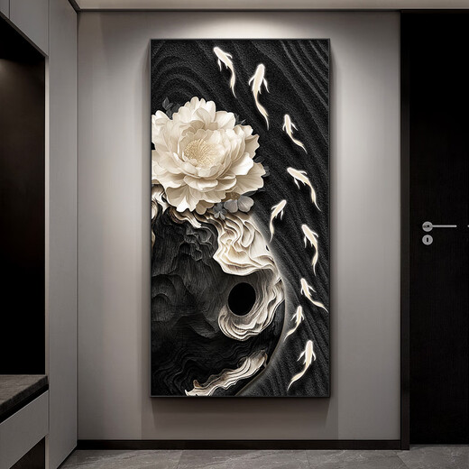Turbosun Porch suspendu des peintures affronter la porte d'entrée avec un mur occidental tridimensionnel haut de gamme jiuyu image de porche décoration peinture suspendue directement en face de la porte jiuyu fengnian c 60 * 12035 mm + translucide + cadre noir imprégné de diamant en cristal en cristal en cristal en cristal en cristal.
