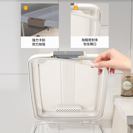 Rice bucket insect-proof and moisture-proof sealed rice box rice cylinder thickened flour noodle bucket rice bucket storage box miscellaneous grain bucket content cup white transparent - wheeled 60 Jin Jin equals 0.5 kg rice/50 Jin Jin equals 0.5 kg noodles