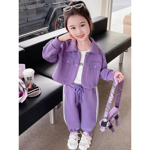 Ultraman Kinderkleidung Mädchen Set Herbst Kleidung 2025 Neues Baby-Mädchen Frühlings- und Herbstkleidung Mädchen modische Arbeitskleidung Zweiteiler Set Hot Sale Purple 90 (Empfohlen 80-90 cm, ungefähr 1-2 Jahre alt)